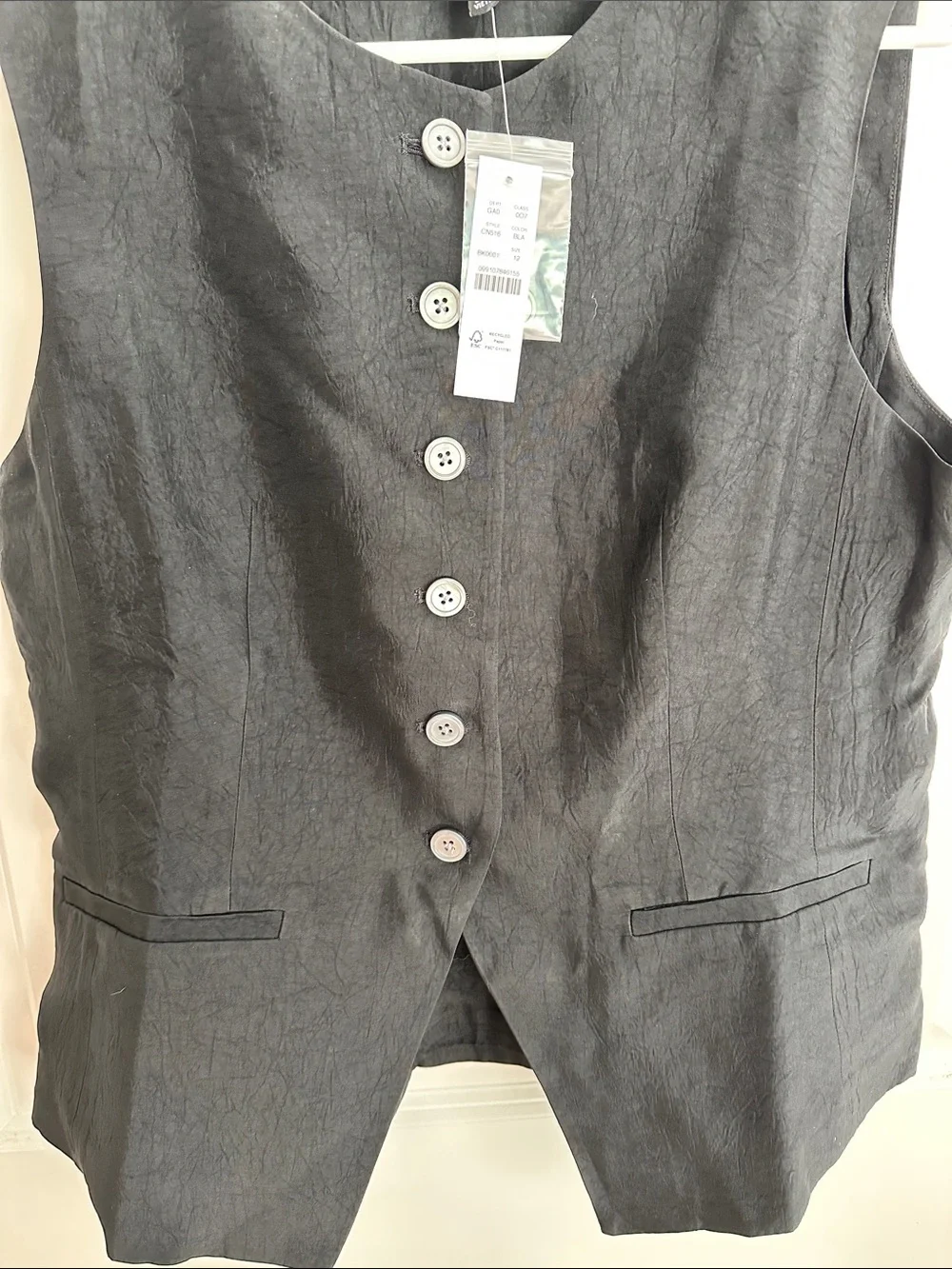 J. Crew Black Essential Cutaway Sleeveless Button-Front Vest in textured satin